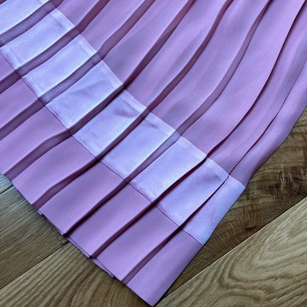 Vintage light pink  Pleated Dress long poof sleeves, elastic waist sz 8 - Picture 5 of 8